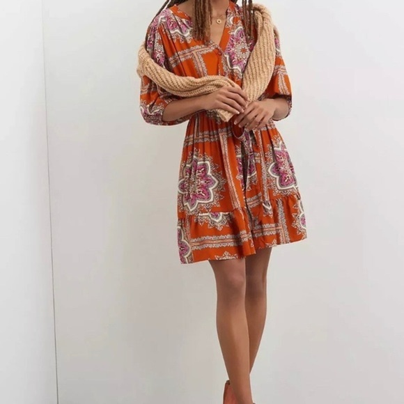 Anthropologie Porridge Isabel Paisley Ruffle Dress Sz XS-Fits like M/L - Picture 1 of 15